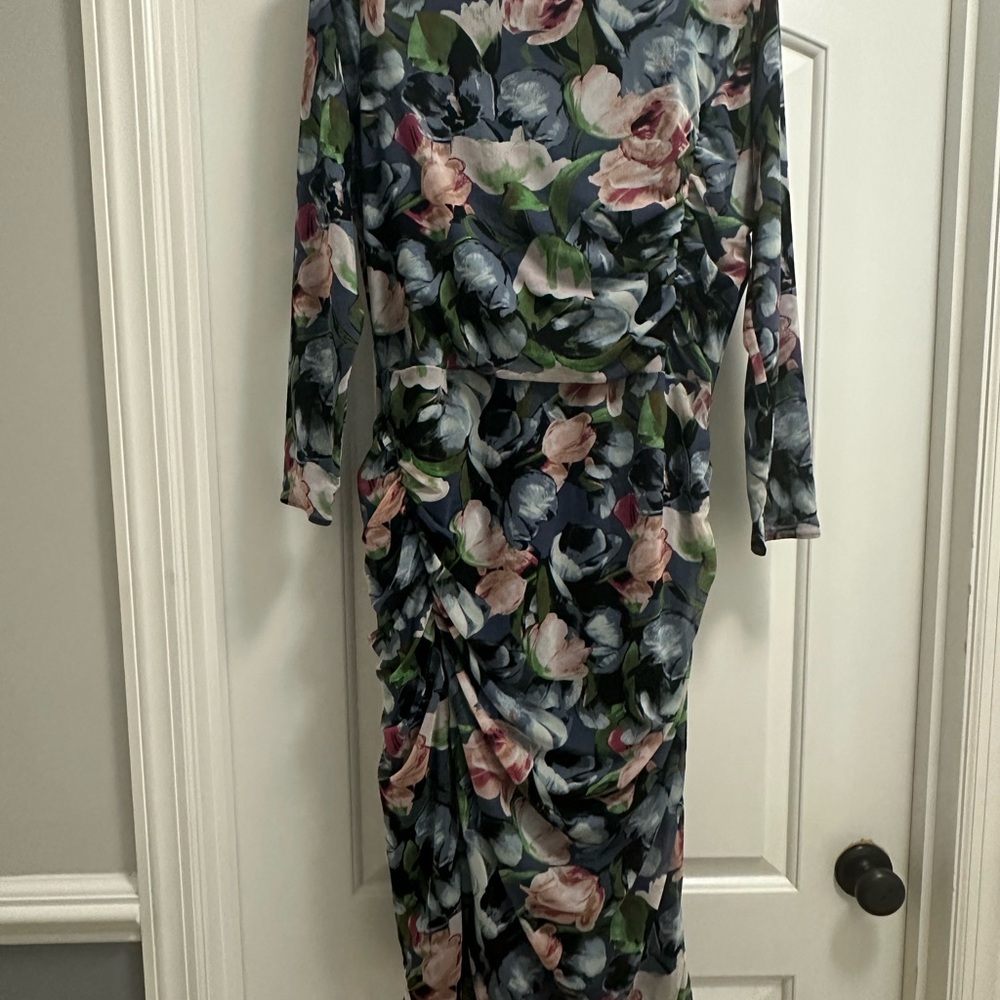 White House Black Market Pink and Blue Reversible Sheath Midi Dress